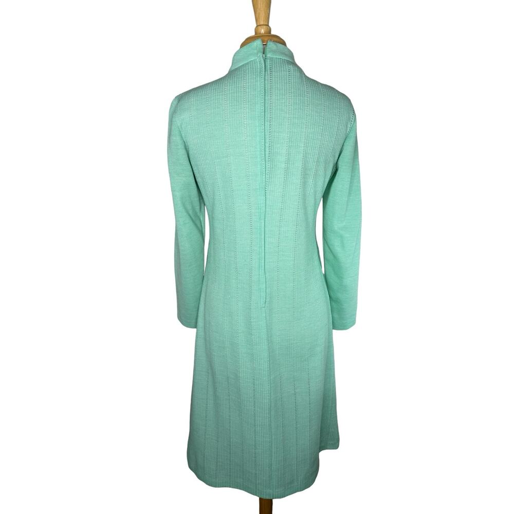 Vintage BLEEKER STREET Seafoam Green 70s Long Sleeve Eyelet Shirt Dress Size 11 - Picture 3 of 11